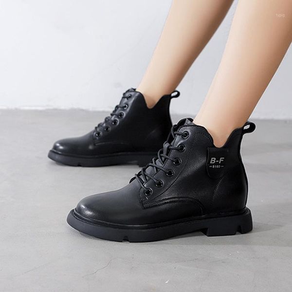 

boots women ankle pu leather fashion slip on platform black botas shoes woman1 qzdz
