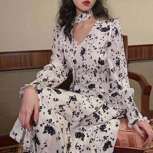 

casual dresses summer v-neck elegant es for women long sleeve floral printed vingate korean office lady ubrh, Black;gray