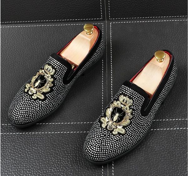 

dress shoes handmade black rhinestone embroidery fashion men's suede loafers wedding party men noble elegant for 171