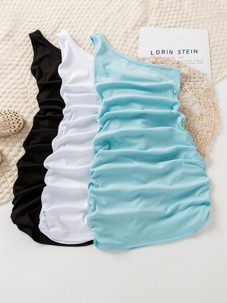 

toddler girls 3pcs one shoulder ruched side rib knit dress she, Red;yellow