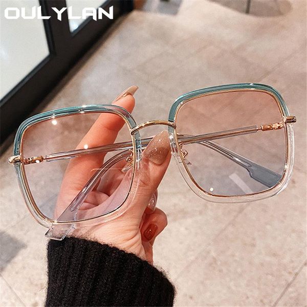 

sunglasses oulylan women's square fashion vintage gradient sun glasses female oversized clear blue pink shades eyewear uv400, White;black