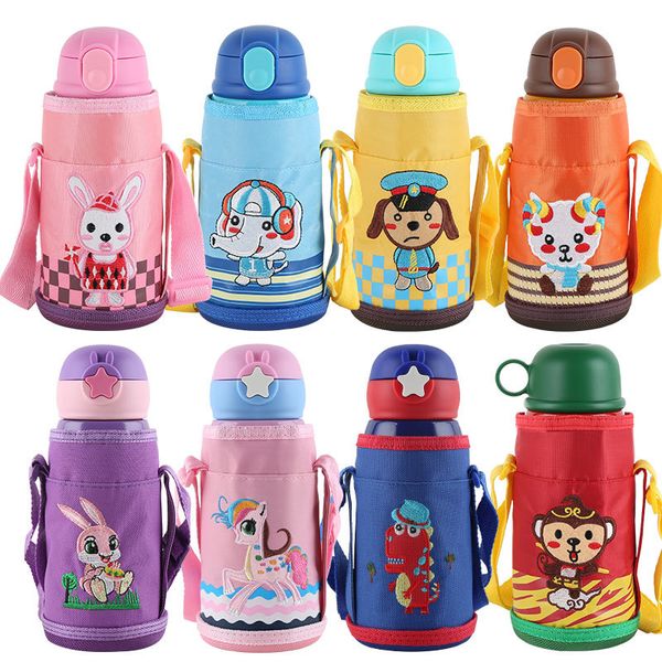 

kids water bottle 500ml Children Kettle cartoon cute drink Plastic sport bottle with straw Portable Baby Cup 304 stainless steel