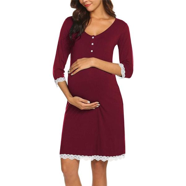 

pregnant women's pajamas dress five-sleeve lace nursing elegant maternity clothes for lactating women dresses, White