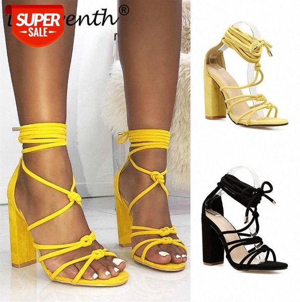

cross straps thick heel high heels plus size sandals women #ub1i, Black