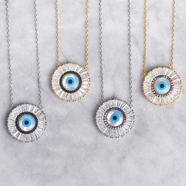 

boho bohemia round disco turkish evil pendant necklace gold silver color baguette rainbow cz eye jewelry