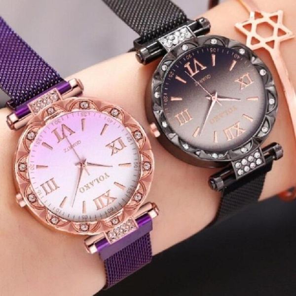 

wristwatches luxury ladies watch magnet stainless steel starry sky watches women fashion diamond female clock quartz relogio feminino, Slivery;brown