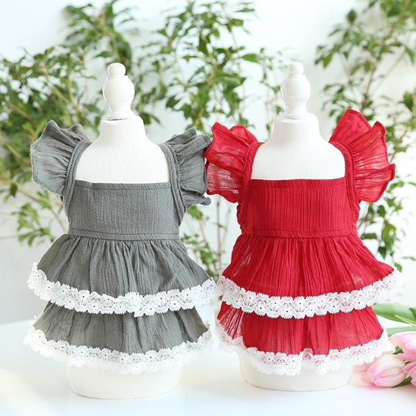 

red grey colors summer cool dog skirts with flounced sleeve tulle lace design pet skirt fashion style dress dogs accessories apparel