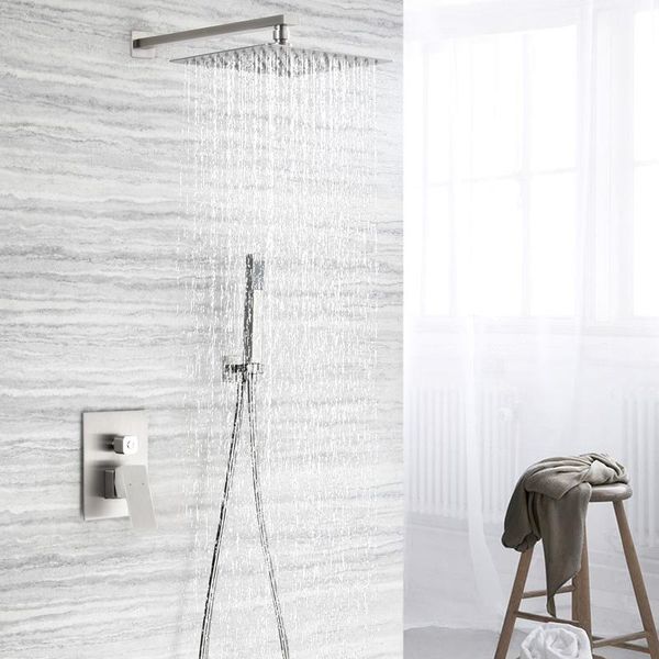 

rainfall shower sets square stainless steel concealed set nickel color into wall two functions faucet bathroom