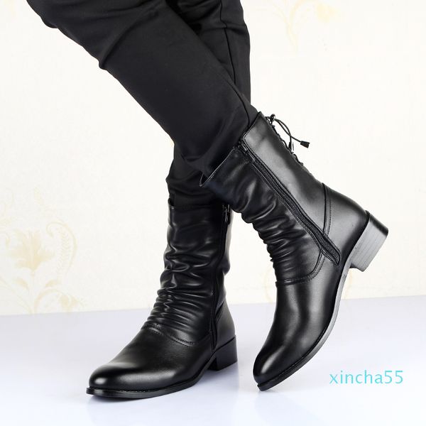 

winter shoes men soft leather fashion male military boots pointy toe, Black