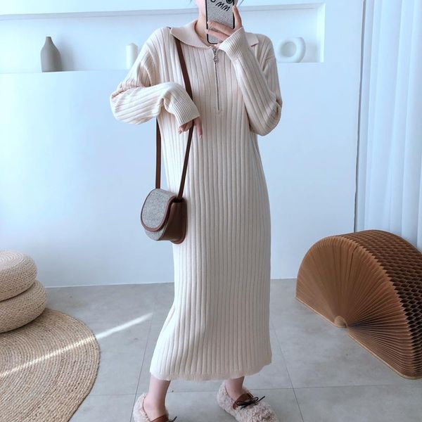 

casual dresses wavsiyier woman thick knitted pollover sweater dress women 2021 winter warm jumper autumn korean style solid, Black;gray
