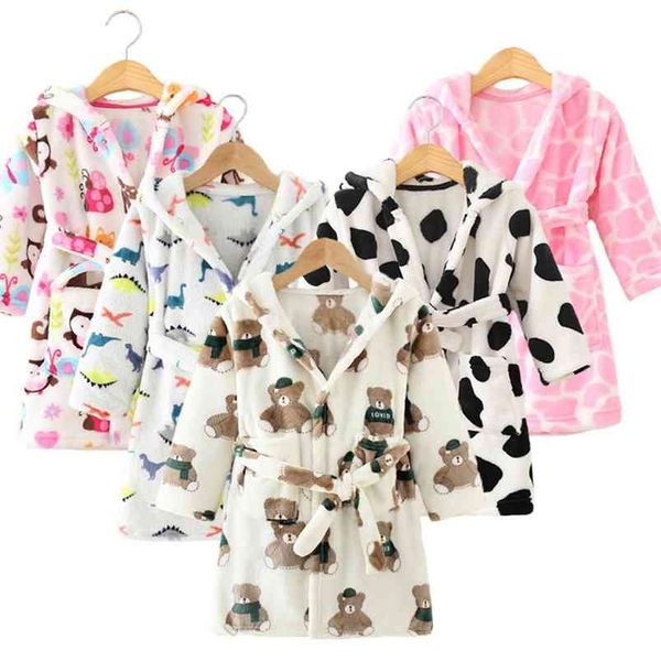 Bambini Accappatoi Flanella Inverno Bambini Pigiameria Accappatoio Pigiama infantile Camicia da notte Per ragazzi Ragazze Pigiama 10-2 anni Vestiti per bambini 210901