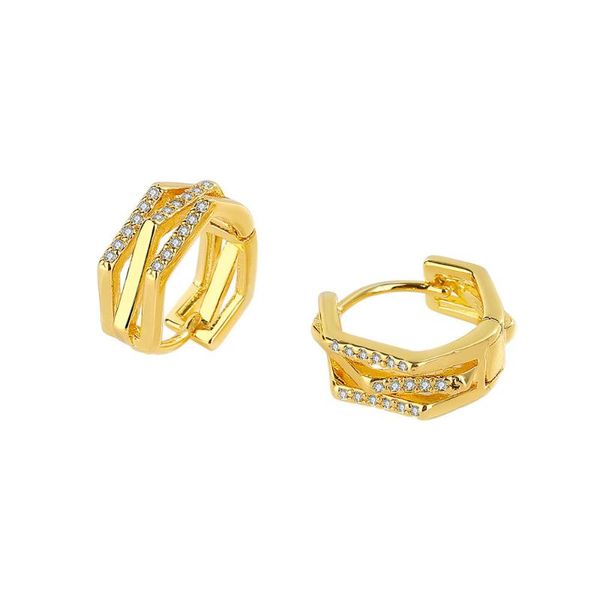 

hoop & huggie double zircon geometric earrings cute small for women statement metal korean fashion jewelry kolczyki, Golden;silver