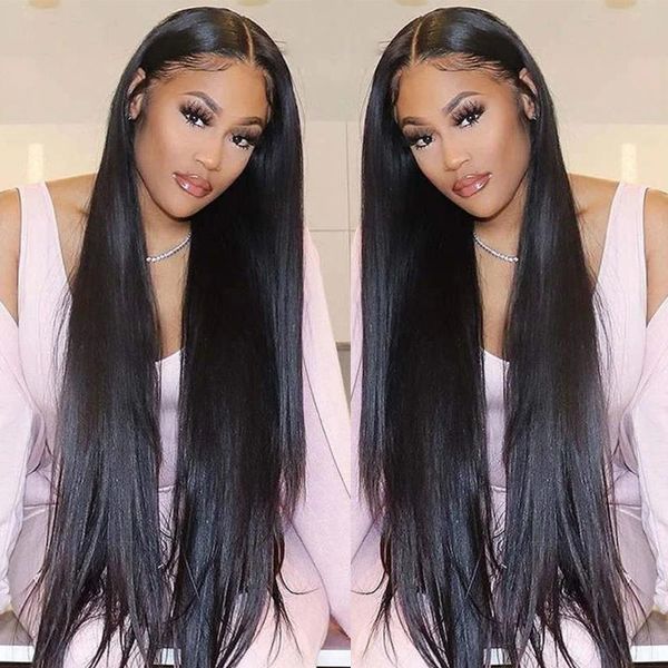 

lace wigs 30 inch transparent wig 13x4 frontal straight human hair for women cosplay t part 180 density, Black;brown