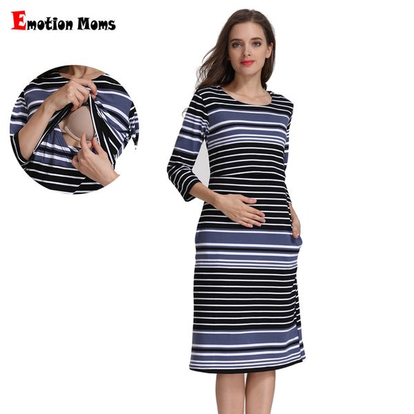 

emotion moms cotton striped summer spring skirt pregnancy dress for pregnant woman maternity dress breastfeeding dress, White