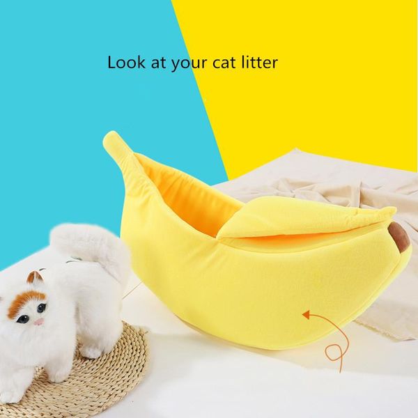 Camas de gato produtos de mobília para gatos cama de estimação cesta de cesto de cesta de animais de estimação Pots aconchegante gatinhos de banana fofos suprimentos portáteis