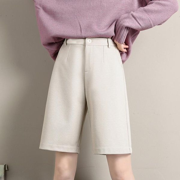 

women's shorts knee length woolen winter wide leg high waist loose warm casual fashion wool thick ladies boots, White;black
