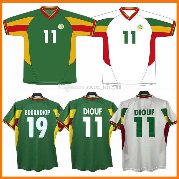 

2002 2003 senegal retro soccer jerseys mane koulibaly gueye kouyate 02 03 o.daf diop h.camara kh.fadiga diouf vintage classic football shirt, Black;yellow
