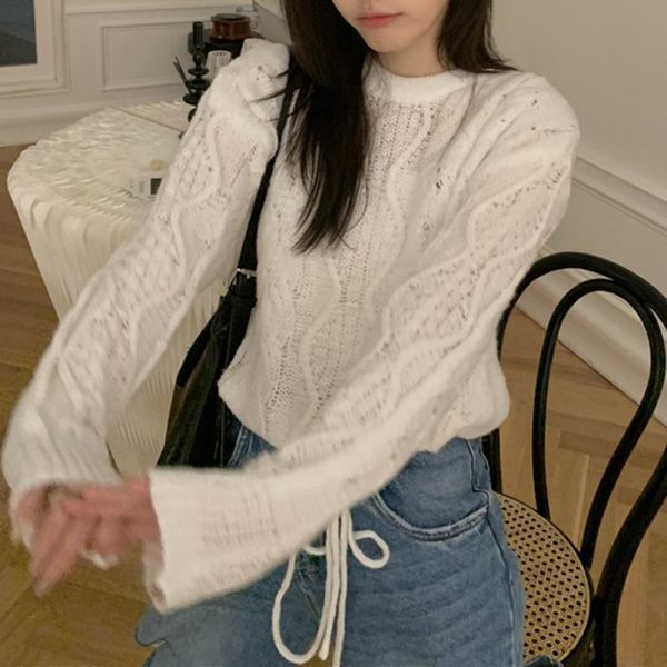 

women's sweaters lazy retro twist loose ins sweater, White;black