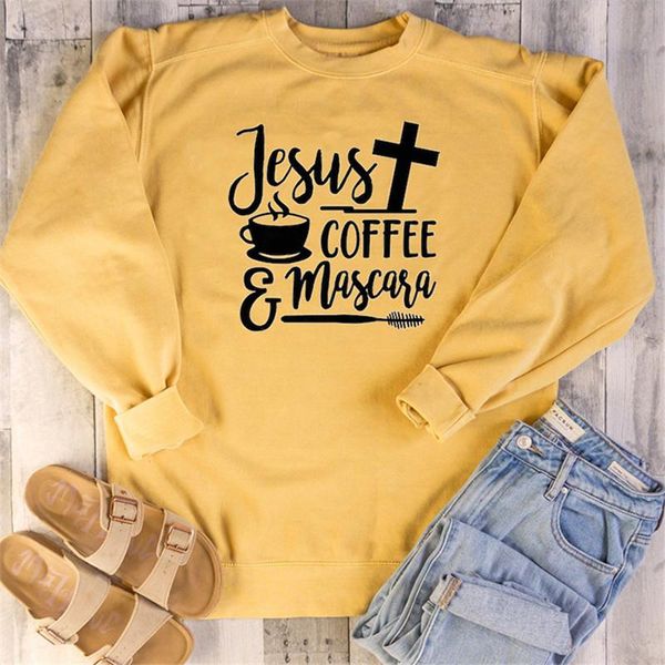 

women's hoodies & sweatshirts jesus coffee mascara print christian cross graphic hoodie round neck long sleeve autumn winter pullover, Black