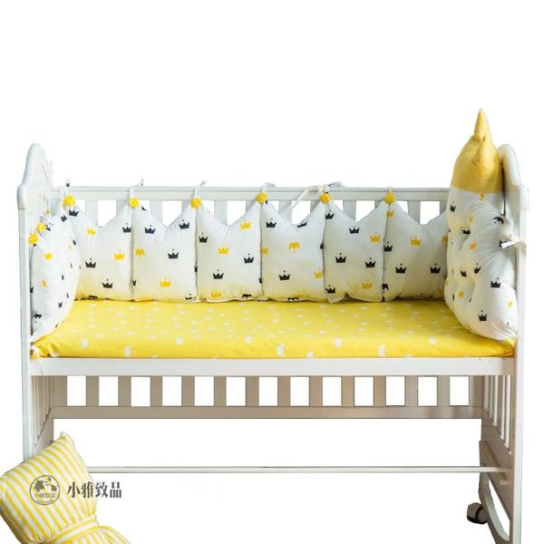 

5pcs baby bedding set cotton born boy girl crib cot around protector crown shaped bumpers+sheet, 7 sizes sets