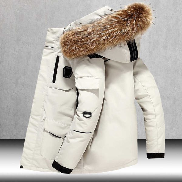 

down jacket mens winter casual big faux fur warm parka casual white duck puffer jacket men thicken waterproof windproof coat 3xl 210603, Black