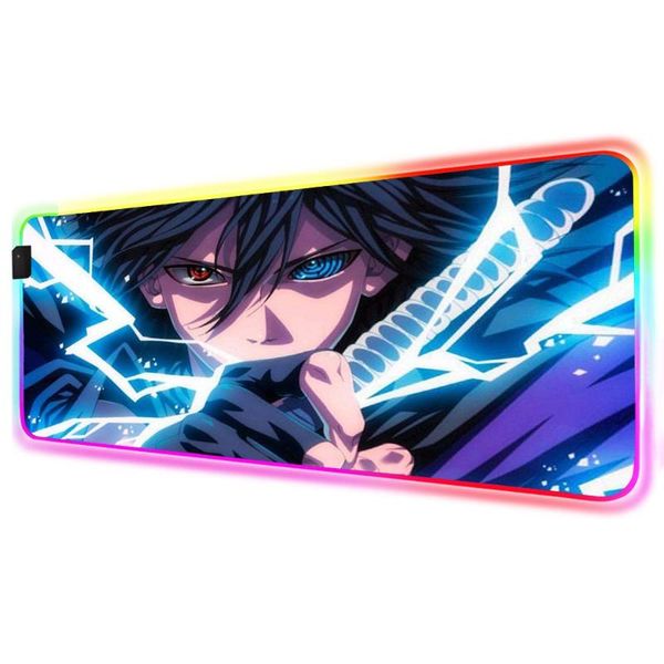 

mouse pads & wrist rests anime naruto uchiha sasuke rgb mousepad game accessories with backlight deco light led computer mini large pad