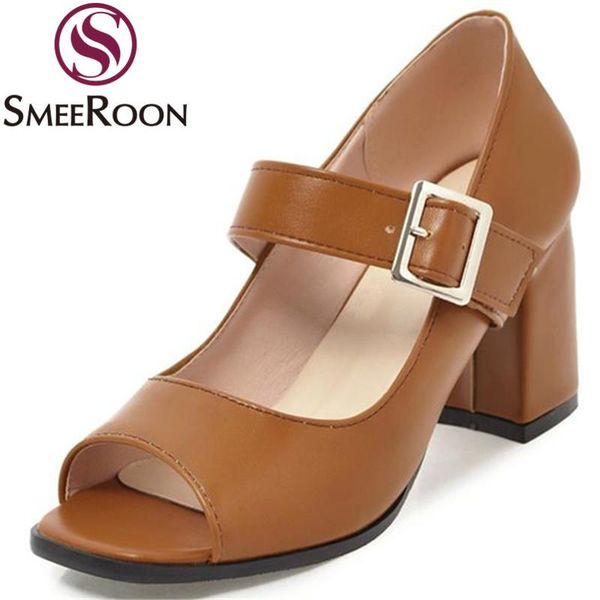 

dress shoes smeeroon peep toe mature office ladies thick high heels woman spring autumn fashion concise women's pumps plus size 34-47, Black