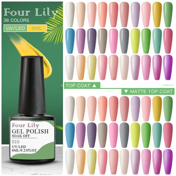 

nail gel four lily 6ml color party series polish light yellow green pink varnish semi permanent manicure soak off uv, Red;pink