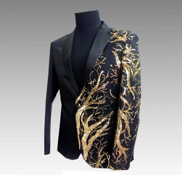 

male lrregularity sequins pattern single button slim fit blazer jackets personalized men's black nightclub host casual suits & blazers, White;black