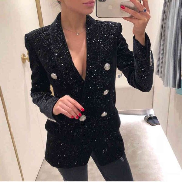 

high street est baroque fashion designer jacket women's shawl collar bling star velvet blazer coat y191101, White;black
