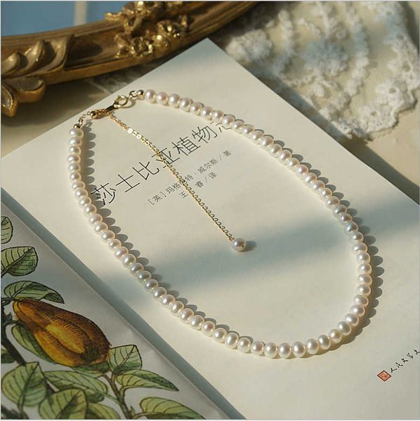 

adjustable natural pearl sterling sier 14k gold stackable necklace, Silver