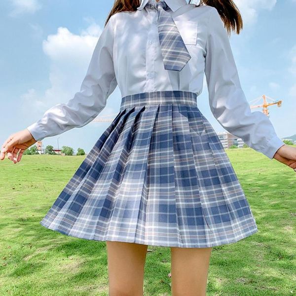 

skirts pleated skirt hip lift high waist jk girls plaid a line for women, Black
