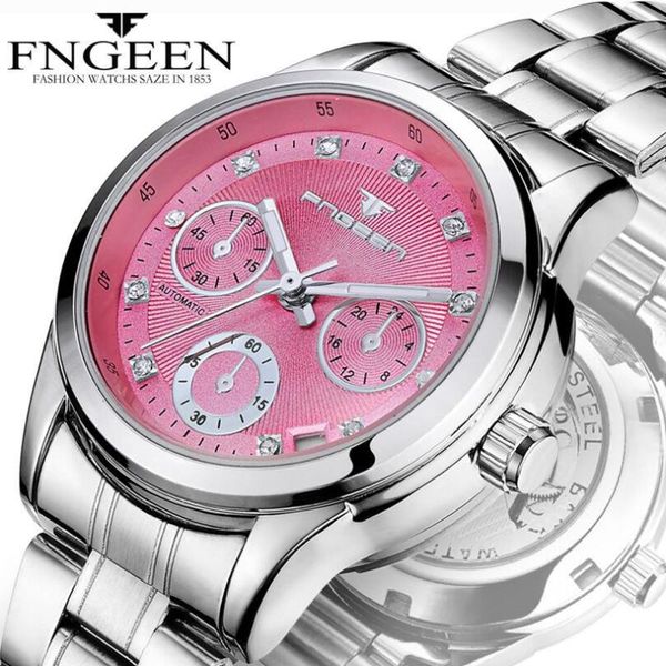 

wristwatches fashion ladies watches women automatic mechanical watch waterproof luminous sport casual wristwatch, Slivery;brown