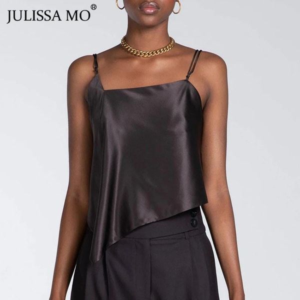 

women's tanks & camis julissa mo satin bandage backless women 2021 summer spaghetti strap camic elegant irregular clubwear vest fem, White