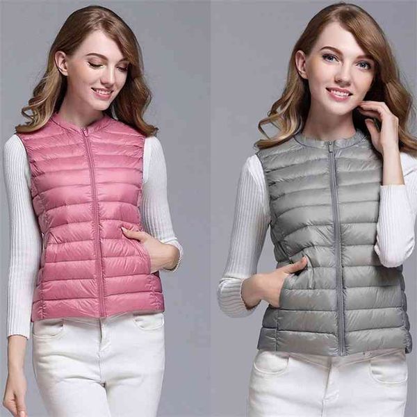 

autumn white duck down women's short vest jacket sleeveless portable office lady women vests coats winter waistcoat female 210915, Black;white