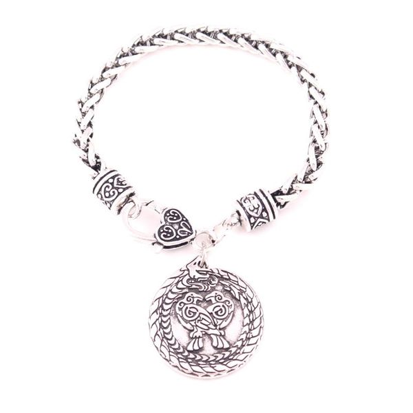 

link, chain vintage dragon raven pendant viking nordic animal amulet wheat bracelet, Black
