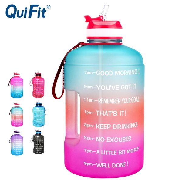 

quifit 3.78l 2.2l 1.3l 128oz gallon water bottle with straw motivational & time marker gym drinking jug bpa sports outdoor 210913