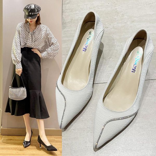 

dress shoes wine red thin high heels pumps women fashion pointed toe office wedding woman shallow party ladies 2021, Black