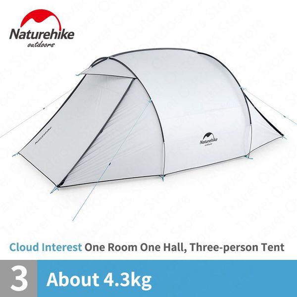 

naturehike camping tent 3 people two-way door large hall family sunscreen waterproof outdoor travel hiking tents and shelters
