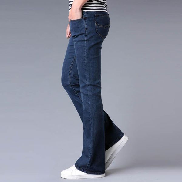

men's jeans 2021 spring autumn mens black blue flare leg denim plus size long slim flared bell trousers bootcut men 33 34 35 36