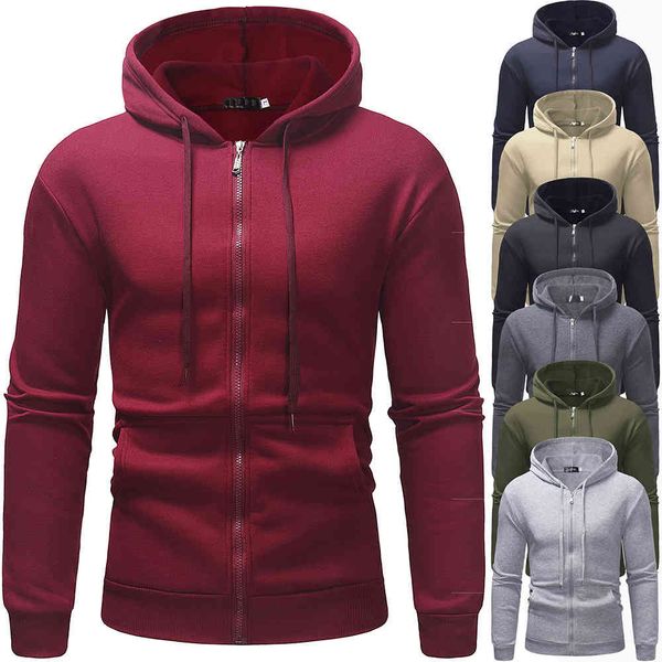 

mens sweater men's simple hooded cardigan sweater fashion casual european solid, Black
