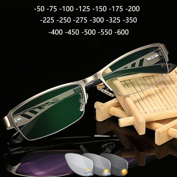 

sunglasses pochromic myopia glasses men women eye finished nearsighted eyeglasses half frame short sight eyewear -150-200-250, White;black