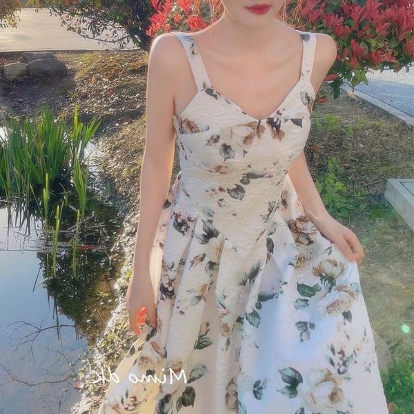 

casual dresses retro court style floral female spring and summer print halter 2021 princess dress plus size bridesmaid, Black;gray