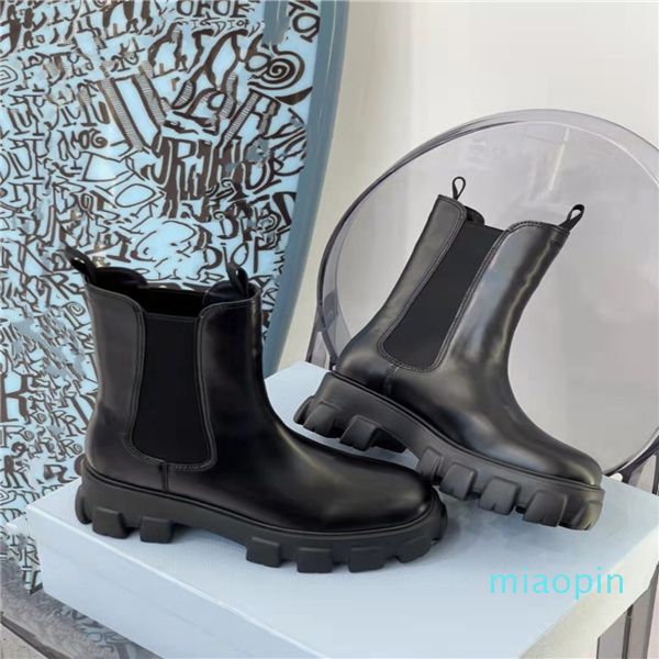 

black layer cow leather shoes 2021 autumn winter elastic belt one foot pedal middle tube boots muffin thick bottom