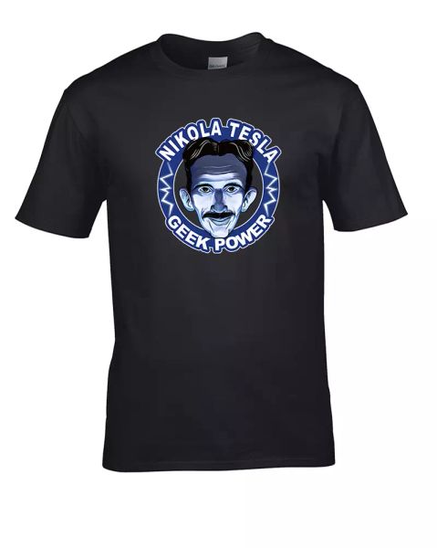 

nikola tesla geek power- cool science caricature men's t-shirt, White;black