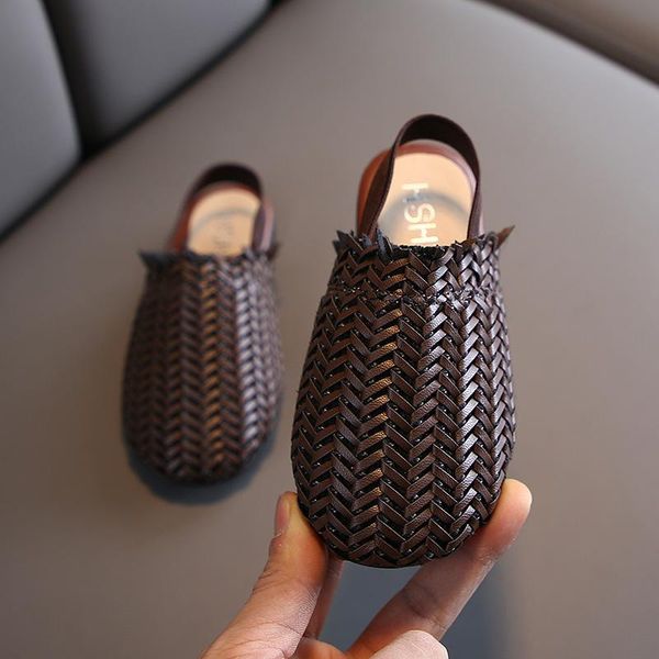 

girl weave sandals children set foot casual shoes baotou child cool slipper unisex, Black;red