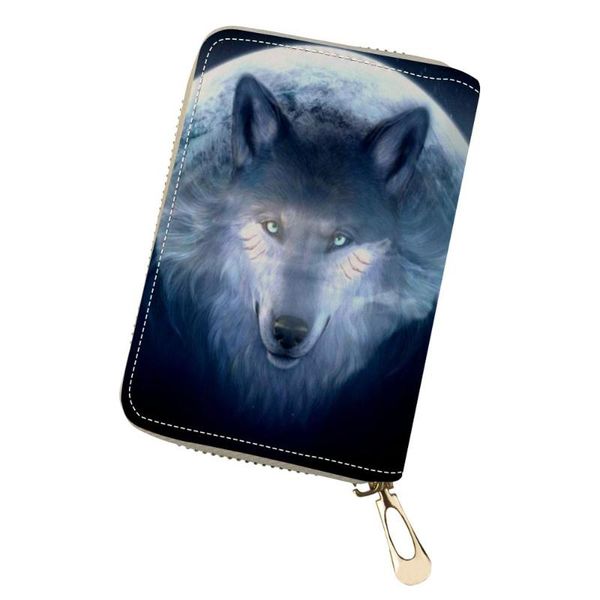 

card holders haoyun pu business holder fantasy wolf pattern girls money purse bag cartoon animal printing mini cluth wallets, Brown;gray