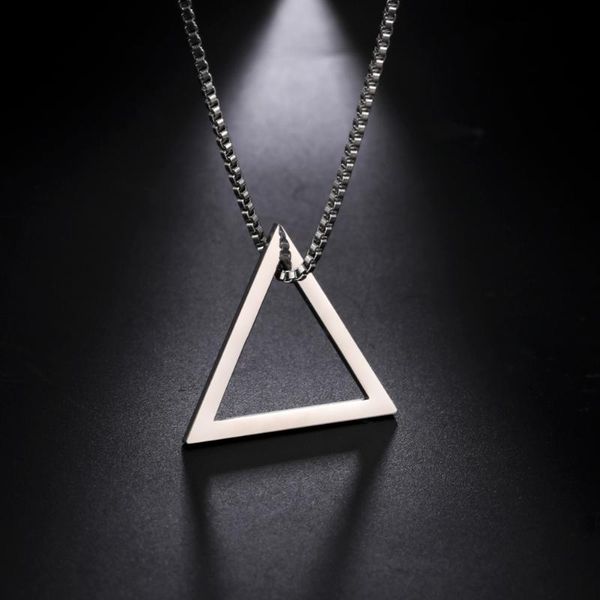 

chains my shape geometric triangle square necklaces for men boy stainless steel pendant necklace box chain fashion male hipster jewelry, Silver