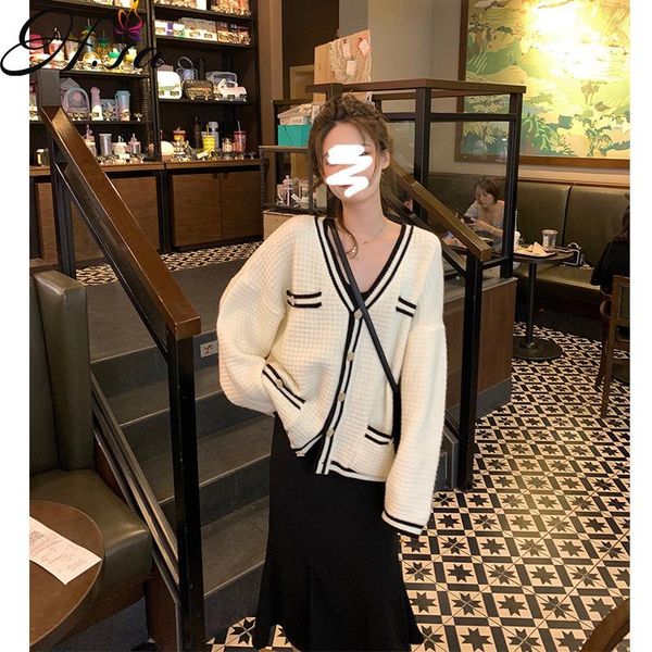 

women's knits & tees hsa korean style trending sweater knitted cardigans long sleeve v neck women 2021 autumn pink outer jacket, White
