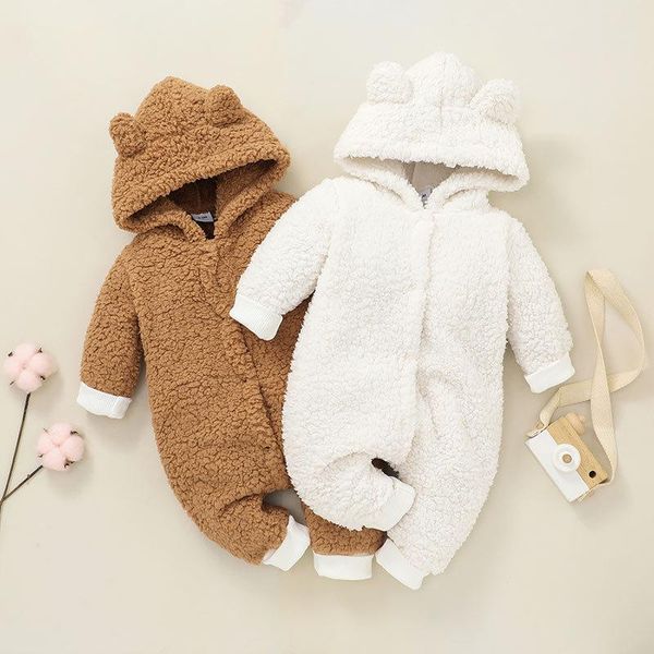 

jumpsuits autumn winter baby girls boys cartoon rompers borns infant creative solid color long sleeve ears fluffy hoodies, Blue